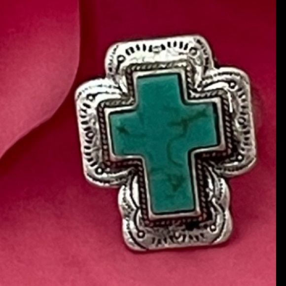 🎉❤️Maria Turquoise Silver Cross Stretch Ring - Picture 2 of 5
